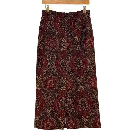 Vintage Briggs Size 8 Burgundy Brown Long Modest Skirt Back Zipper Paisley Print - Picture 5 of 8